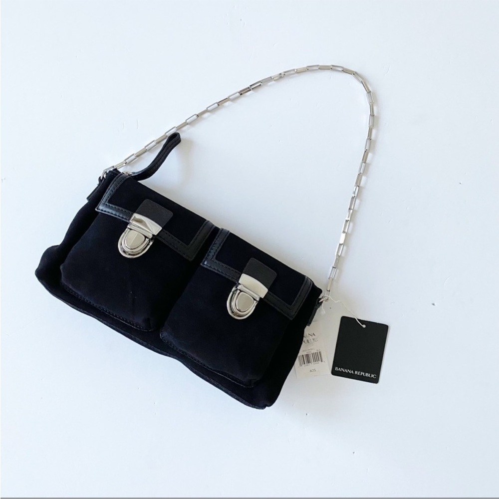 NWT Banana Republic Black Suede Purse Handbag with Silver Details Front Pockets - Picture 2 of 15
